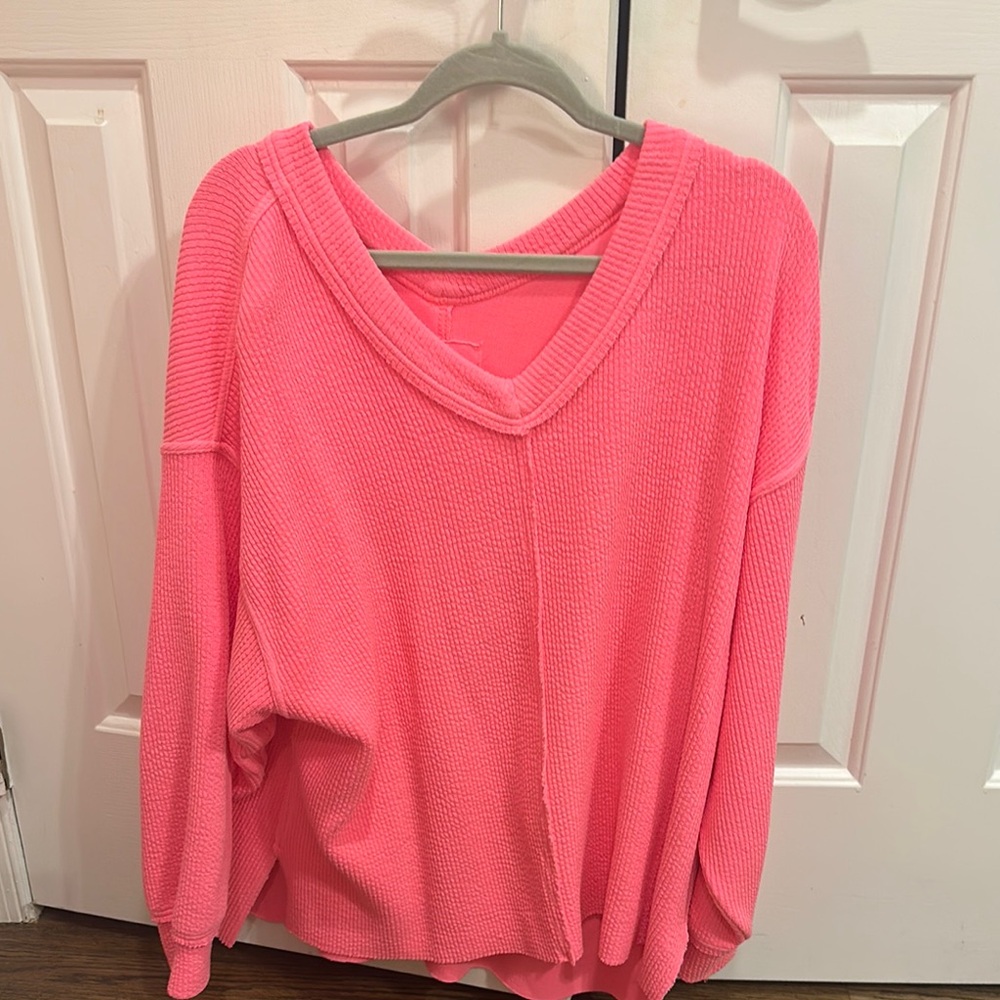 Vibrant Pink V-Neck Sweater
